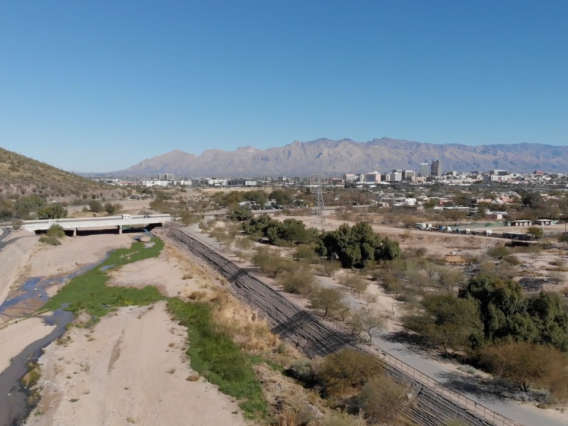 Aerial view of Santa Cruz River Heritage Project in Tucson, Arizona