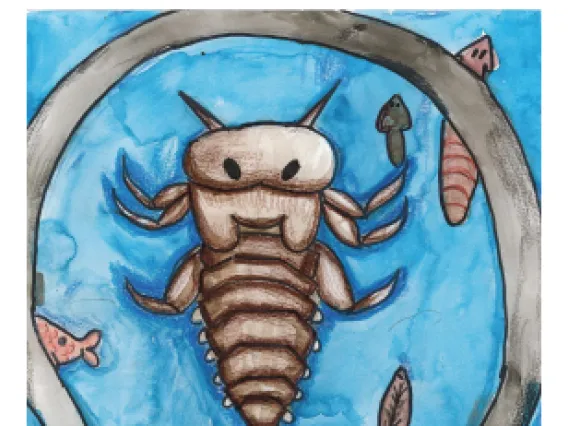 Close up watercolor drawing of aquatic insect 