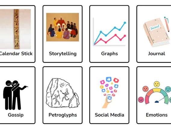 8 small cards with images used in lesson Snippets of Data