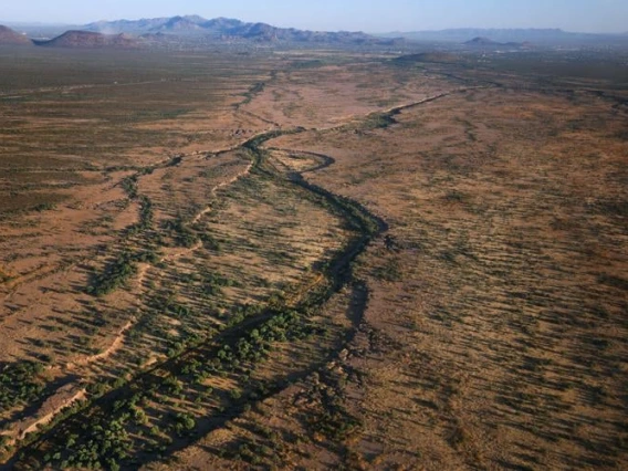 Aerial view of Santa Cruz River looking north