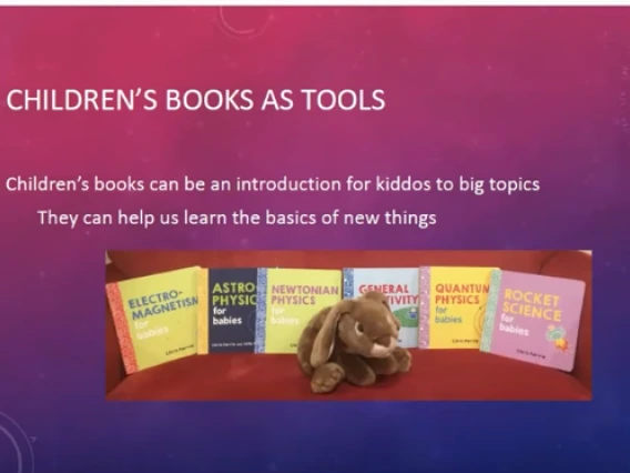 Children's Books as Tools with picture of a row of books and a stuffed toy in front of them