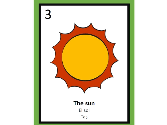 Loteria card with drawing of sun