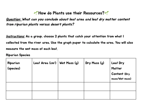 Plant Resource Activity Worksheet