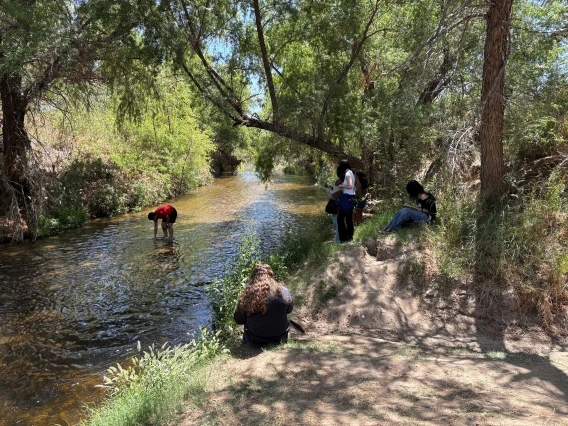 Students nature journaling on the Santa Cruz Rivr