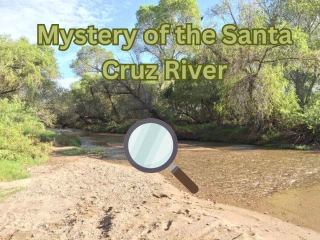 Santa Cruz river image with a magnifying glass to signify a mystery