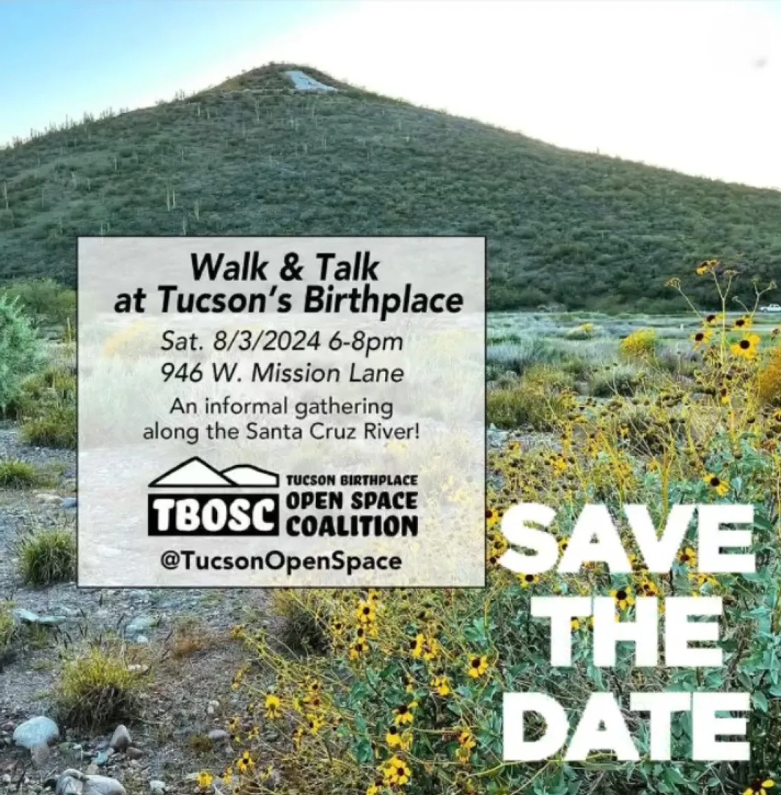 A Mountain is in background of details of Walk and Talk event on August 3