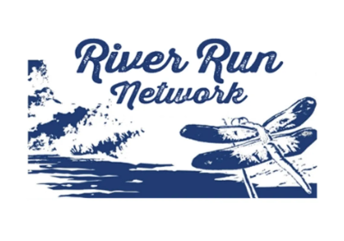 Logo of River Run Network with water and dragonfly