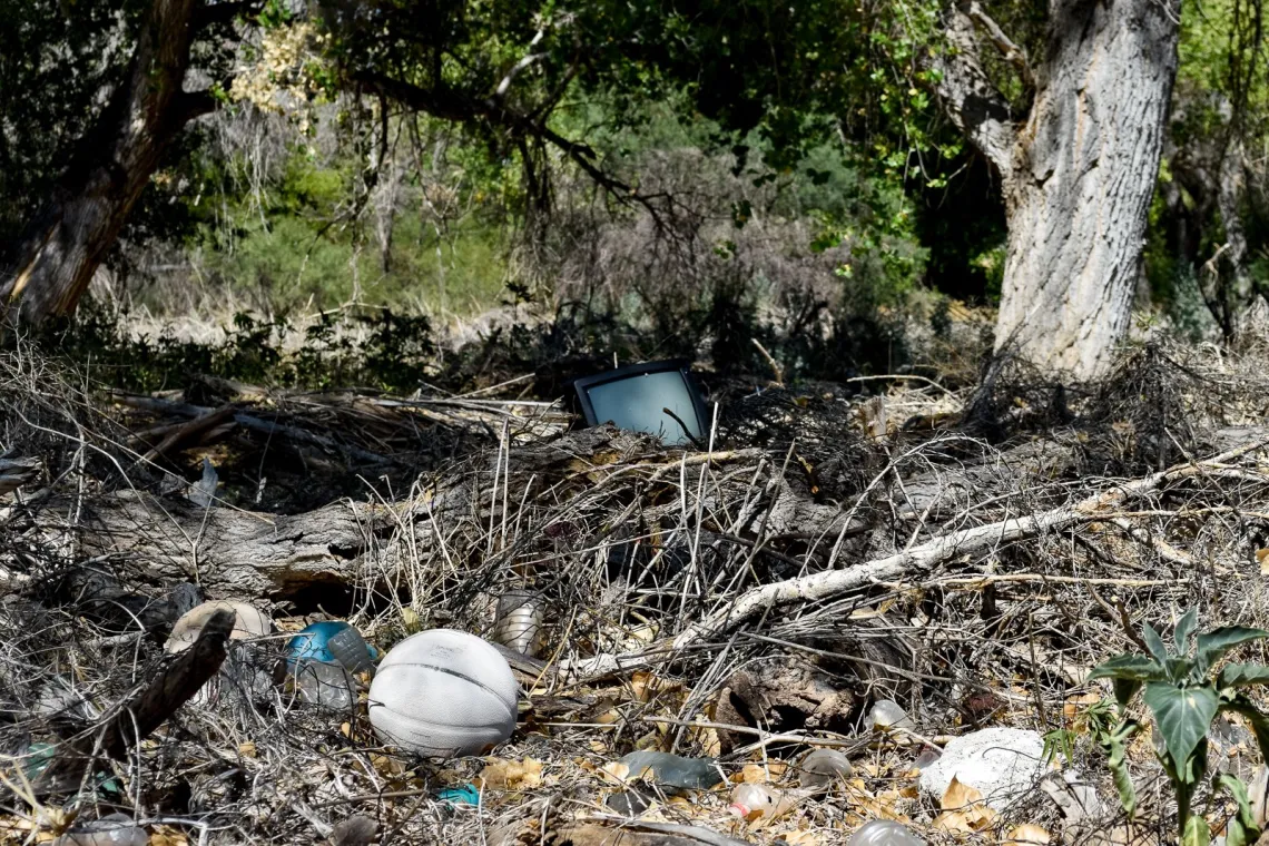 Image of trash piled up in Santa Cruz River