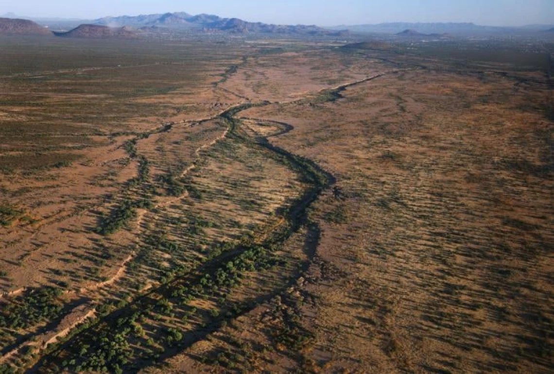 Aerial view of Santa Cruz River looking north