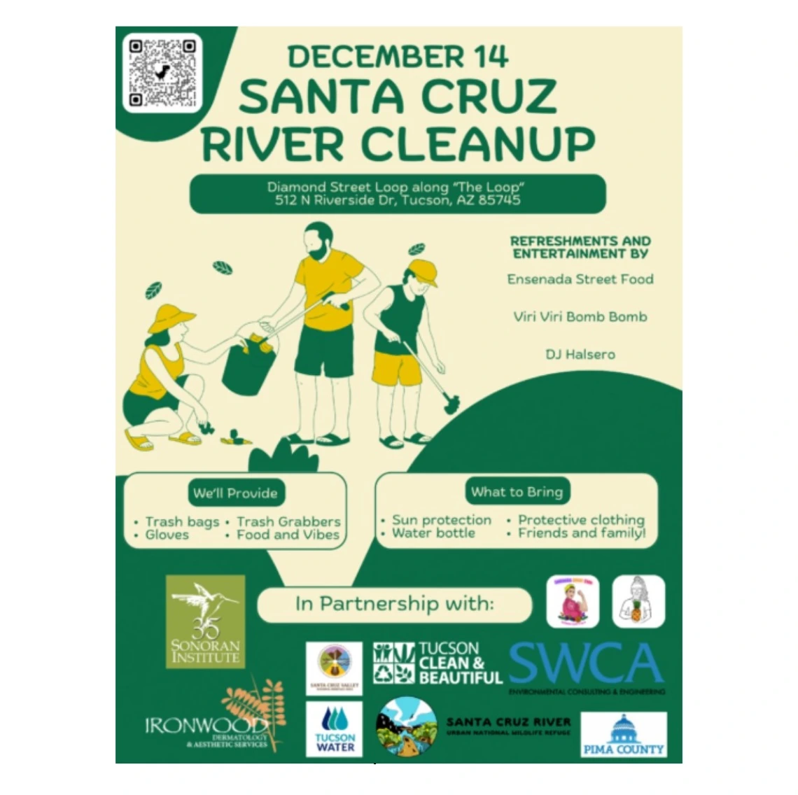 Santa Cruz River Cleanup flyer with event details and logos of supporting organizations