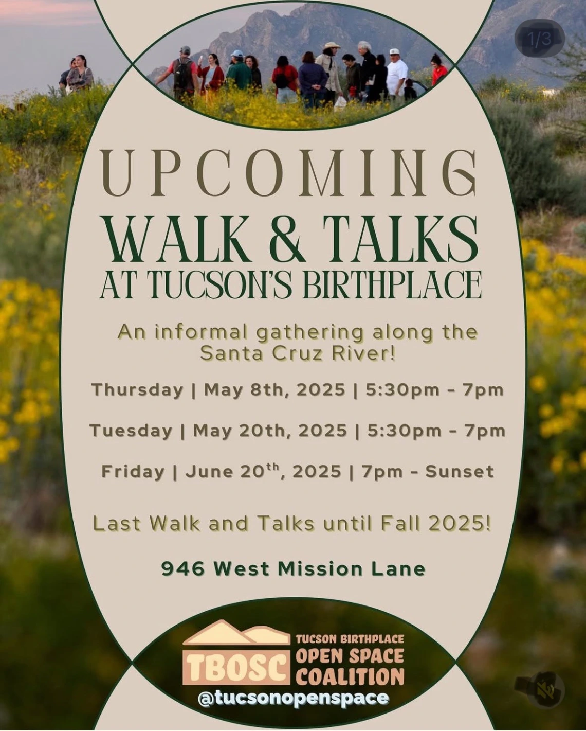 List of Walk and Talks at Tucson's Birthplace