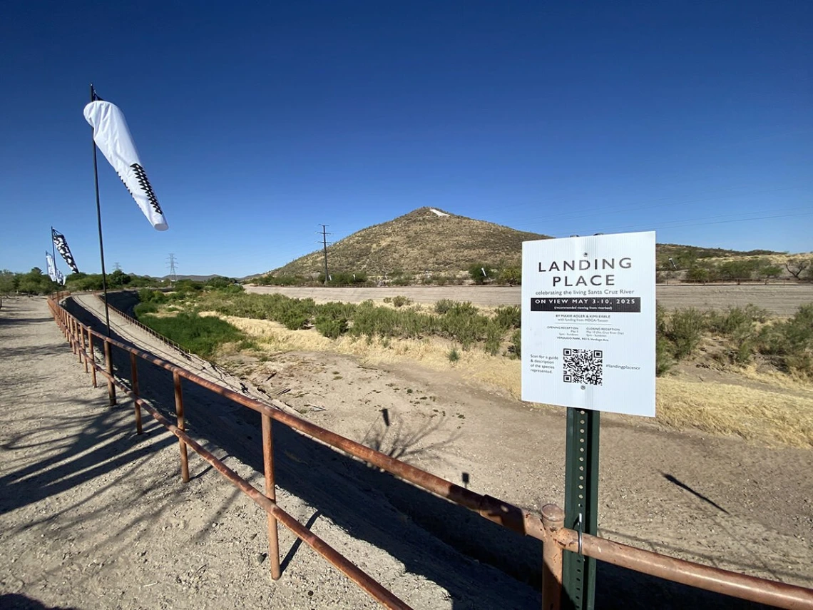 Santa Cruz River channel with Landing Place windsocks
