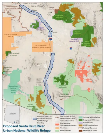 Map of potential Santa Cruz River Urban National Wildlife Refuge