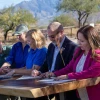 Group signing MOUT. Pictured from left to right: Kevin Dahl, Ward 3 Council Member, City of Tucson; Martha Williams, U.S. Fish and Wildlife Service Director; Amy Lueders, U.S. Fish and Wildlife Service Southwest Regional Director; Bruce Bracker, Santa Cruz County Board of Supervisors; and Adelita S. Grijalva, Chair, Pima County Board of Supervisors.